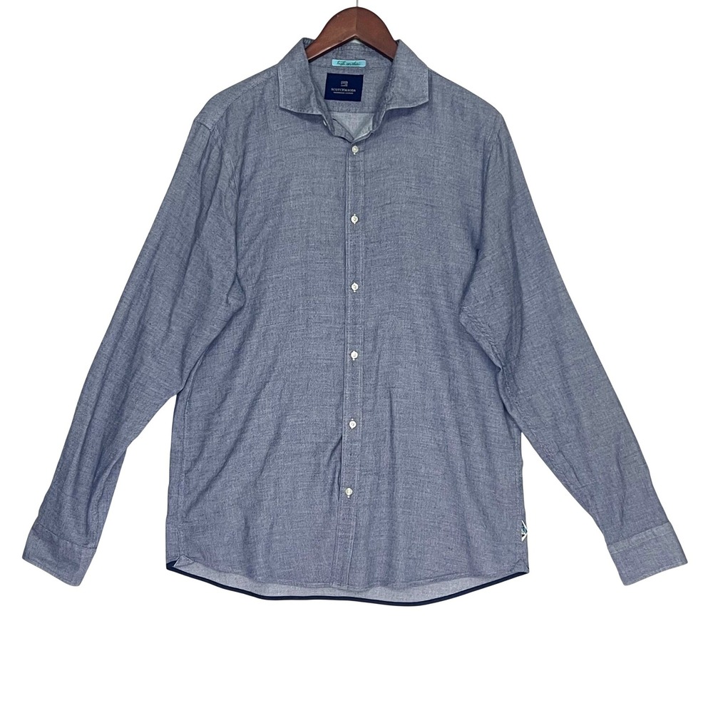 Scotch & Soda Mens Blue Cotton Button Down‎ Shirt XL High on Chai Long Sleeve